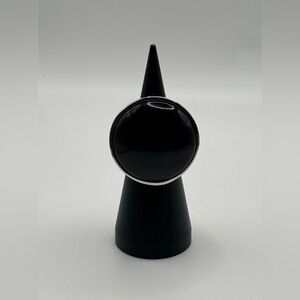 Lia Sophia Silver-Tone Large Black Dome Statement Ring Size 6